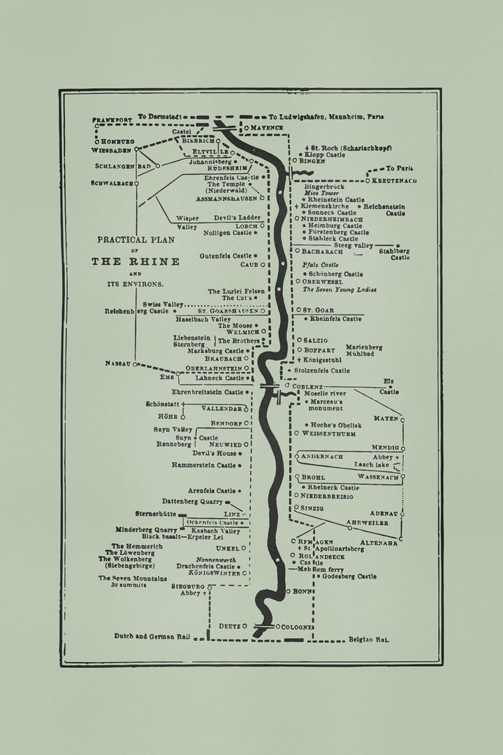 Poster with a vintage map of the Rhine River