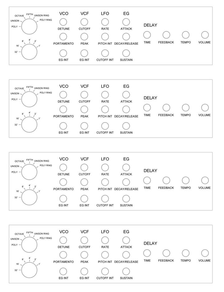 Template showing the dials of the Korg Volca Keys
